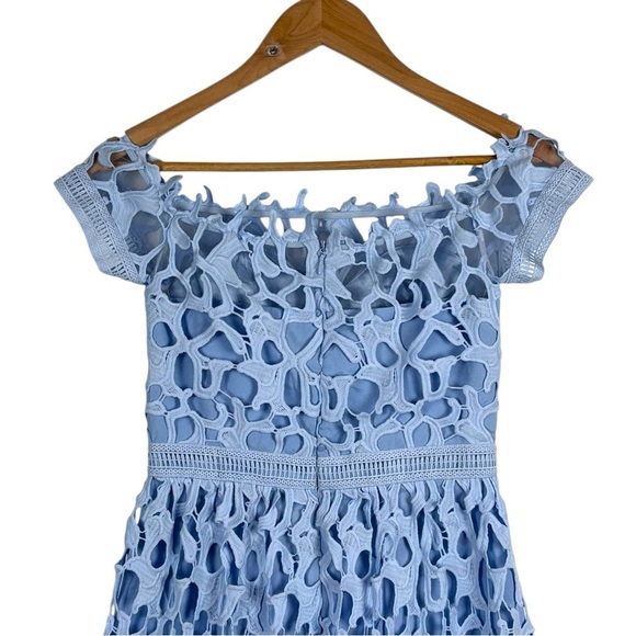 CHI CHI LONDON SKY BLUE GUIPURE FLORAL LACE OFF THE SHOULDER COCKTAIL DRESS - Picture 8 of 15
